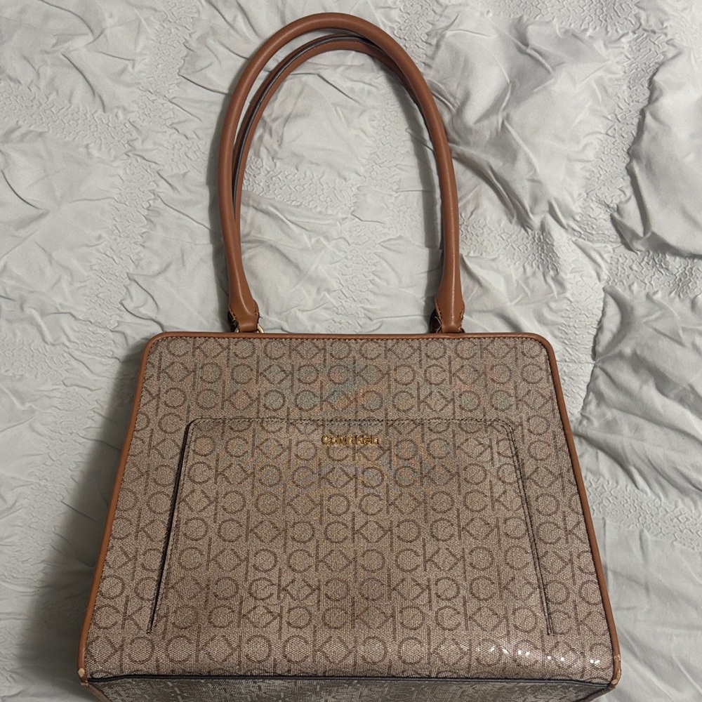 Calvin Klein Tan Logo Shoulder Bag